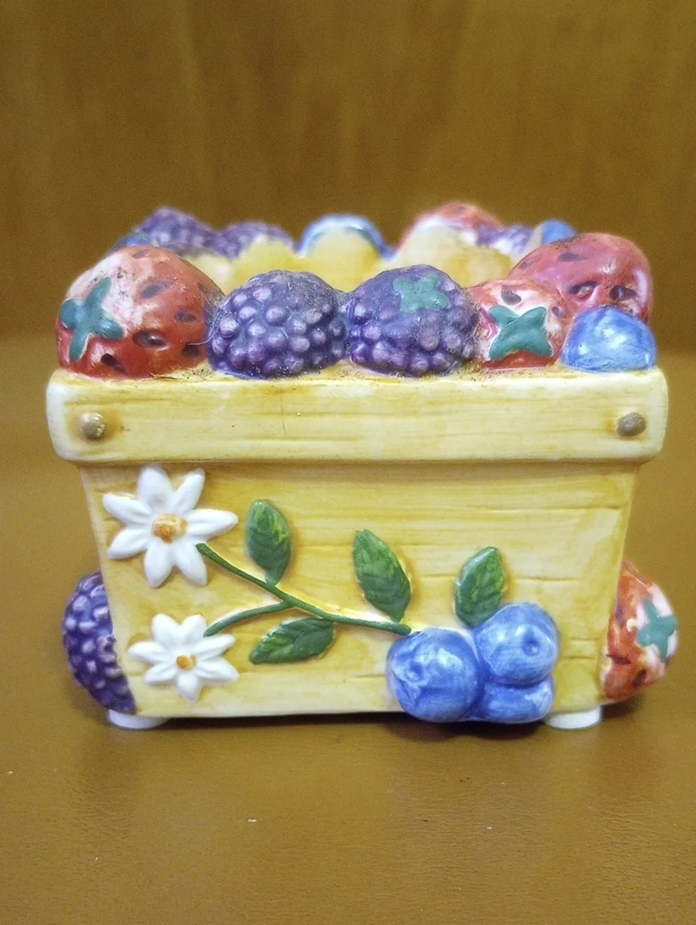 Strawberry & Floral Votive Candle Holder. Red Blue Purple Green White Tan
